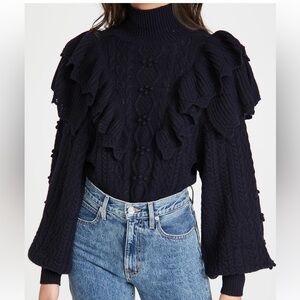 Autumn Cashmere Victorian Cable Knit Ruffled Sweatee